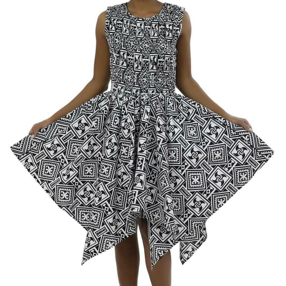 Ankara Fairy Hem Dress beautiful black with white print
